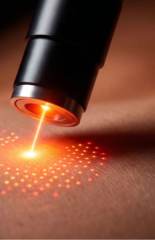 Ponteira UltraPulse emitindo laser sobre a pele